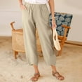 thumbnail image 5 of BinBiL Women Casual Solid Pants Comfortable Elastic High Waist Casual Beach Pants Beige XXL(XXL), 5 of 9