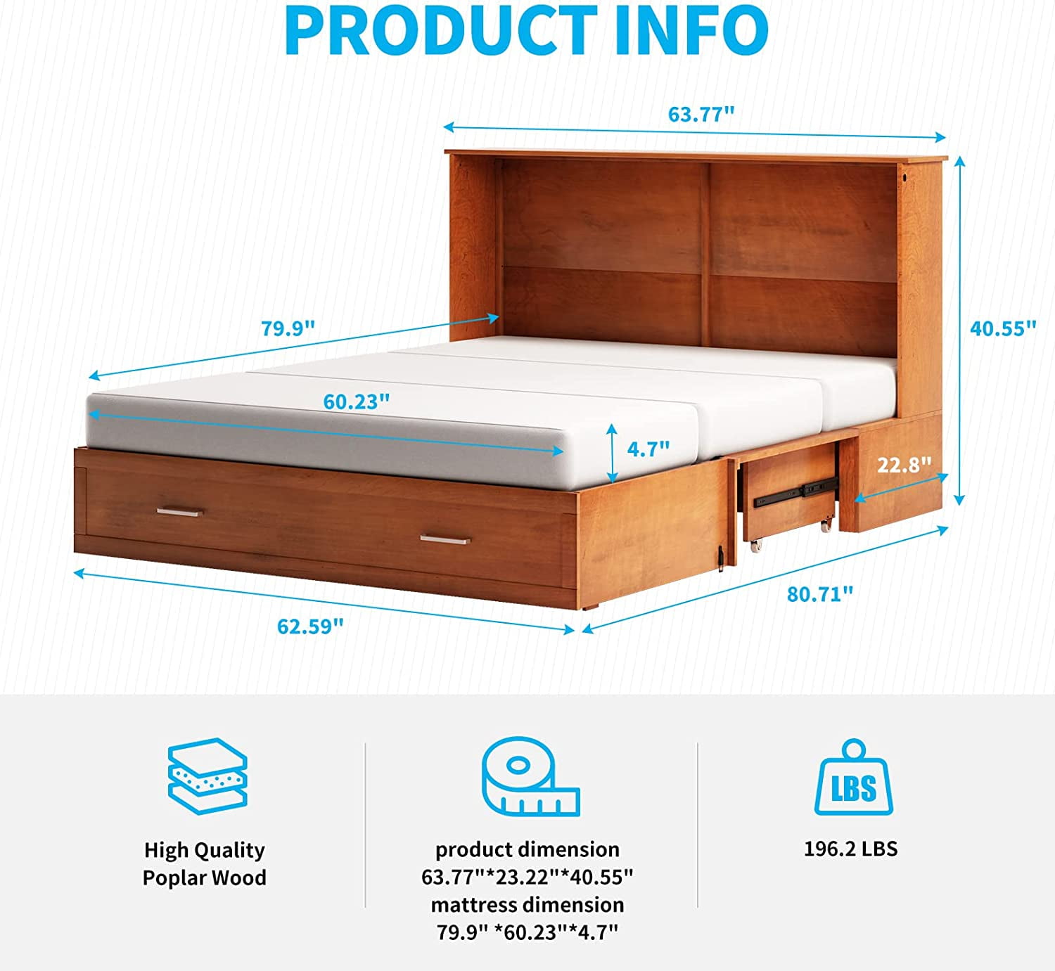 maatschappij Waardig cabine Mjkone Queen Size Murphy Bed with Foam Mattress, Cabinet Bed with Charging  Station, Murphy Bed Chest with Large Drawer (Style2, Cherry) (Cherry) -  Walmart.com