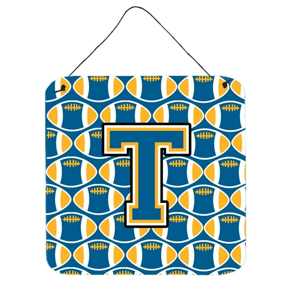Letter T Football Blue and Gold Wall or Door Hanging Prints