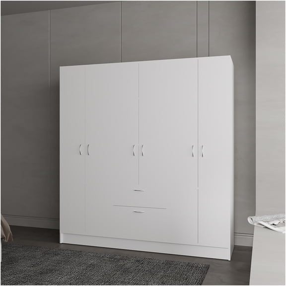 JERFIT Maya White Armoire with 6 Doors, Engineered Wood Wardrobe Closet for Bedroom Organization and Storage