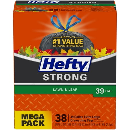 Hefty Strong Lawn & Leaf Large Garbage Bags, 39 Gallon, 38