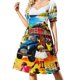 thumbnail image 1 of HAITÍ: Vestido de manga corta con estampado publicitario de viajes y turismo vintage, ropa de fiesta, vestidos de verano para mujer., 1 of 7