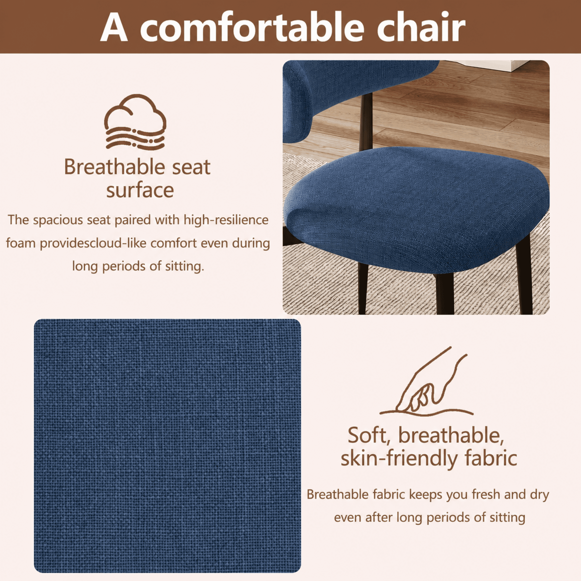 Leumius Dining Chairs Set of 2,Upholstered Dining Chairs with Curved Backrest, Modern Kitchen & Dining Room Chairs with Metal Leg for Dining Room, Restaurant,Black+Navy