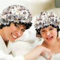 thumbnail image 6 of Shower Caps,Pioneer Flower Floral Print Pattern Waterproof Shower Cap for Women 4 Pieces,Double Reusable Hair Cover for Shower PEVA Elastic Stretch Hem, 6 of 7