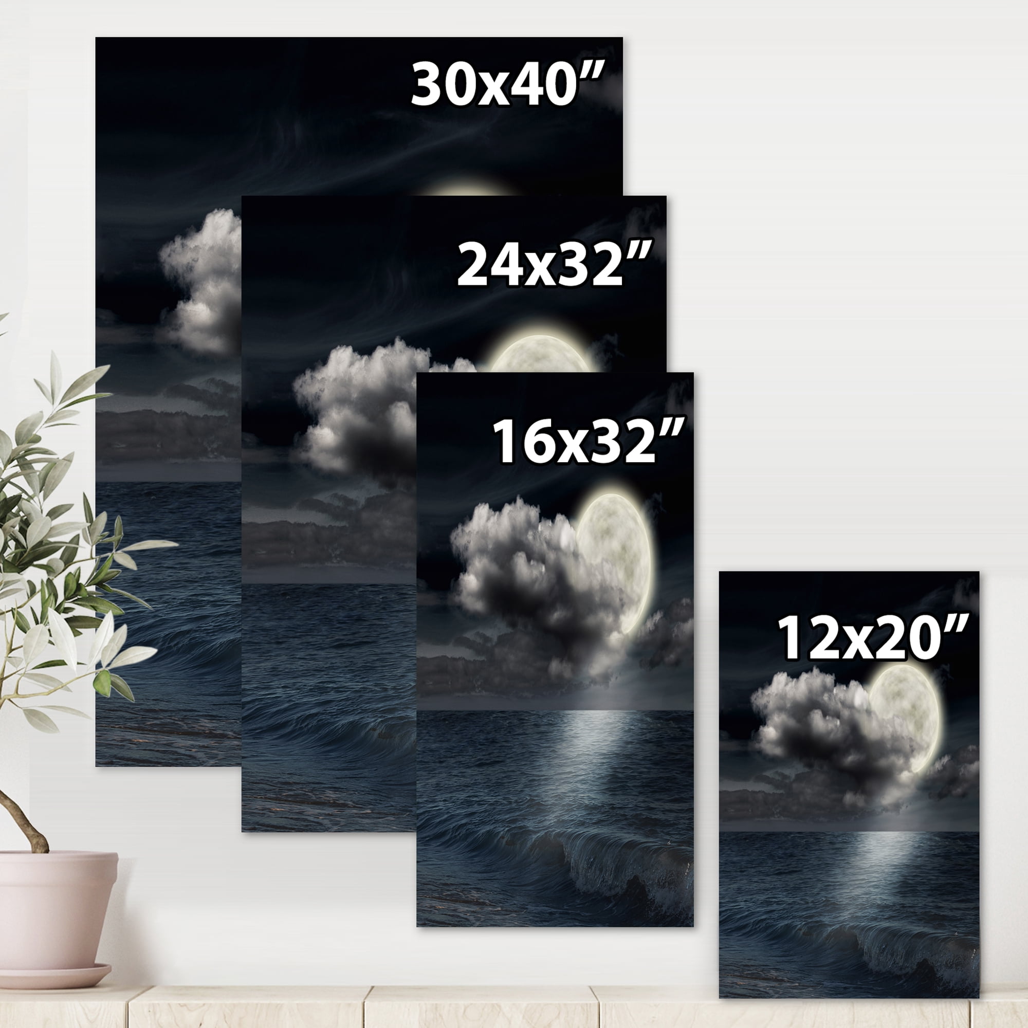 Full Moon Night in Cloudy Sky VI 8 in x 12 in Photography Canvas Art Print, by Designart