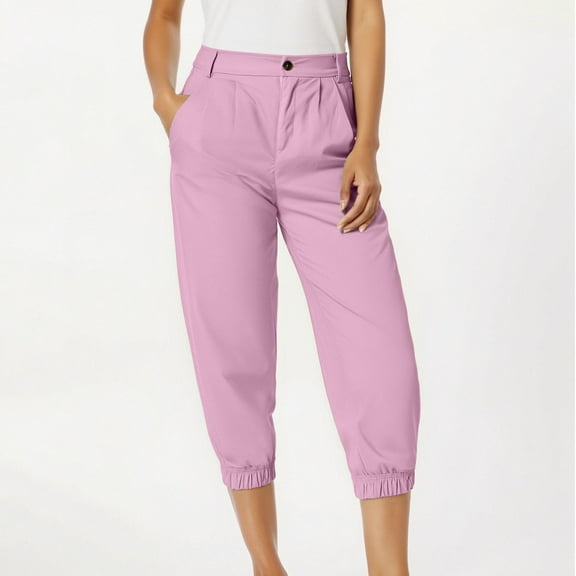 Qulqfy Casual Women's Pants 2025 Purple Chinos Petite Lounge High Waisted Solid Color Capris Girl Pants L