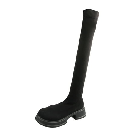 

XINSHIDE Ladies Boots Fashion Solid Color Knit Chunky High Heel Comfortable Stretch Over Knee Boots Autumn Winter Boots