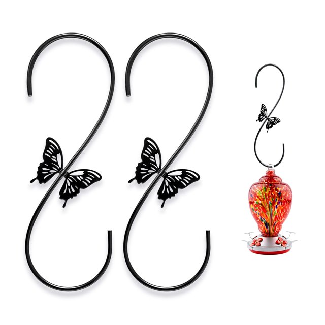 Atractivo colgador de comederos para pájaros, 2 uds., gancho de Metal para comedero de colibrí, gancho de extensión con diseño de mariposa, para colgar comedero para pájaros