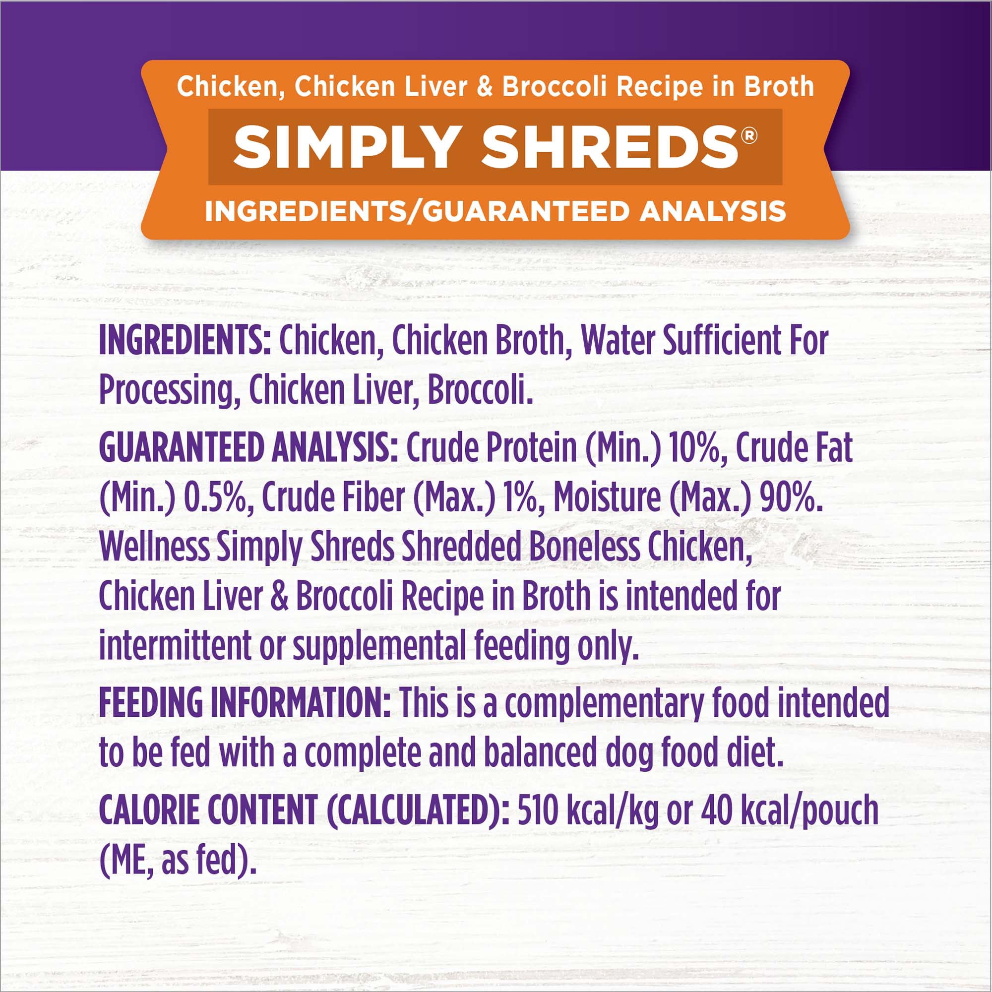 Wellness Bowl Boosters Simply Shreds Wet Dog Food Topper for Small, Medium, & Large Breeds, Grain Free, Natural, Chicken Liver & Broccoli, 2.8 Ounce Pouch (Pack of 12)
