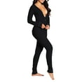 thumbnail image 3 of Women's Sexy Butt Button Back Flap Pjs Jumpsuit Sleepwear V Neck Long Sleeve Romper Pajamas Onesies, 3 of 6
