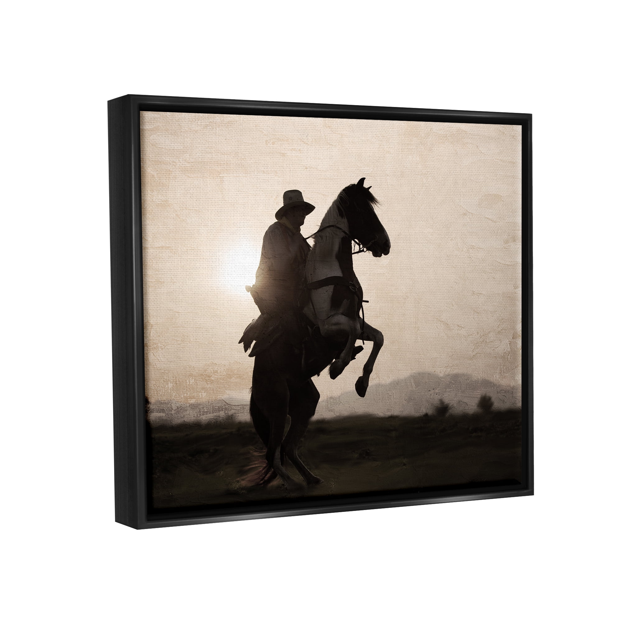 Stupell Industries Cowboy & Rearing Horse Animals & Insects Photography Black Floater Framed Canvas Art Print Wall Art, 21 x 17