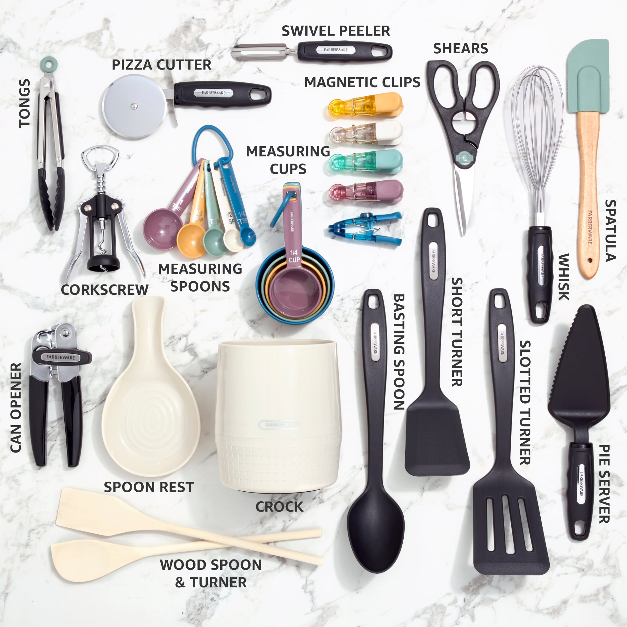 Farberware Professional Kitchen Utensil and Gadget Set with Crock Muti-Colored, 30-Piece