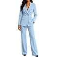 thumbnail image 2 of MLCDZ Two Piece Sets for Women Blazer Double Breasted V Neck Long Sleeve Jacket Wide Leg Loose Pants Pockets Suits Set Office Work Business Casual Outfits, 2 of 8