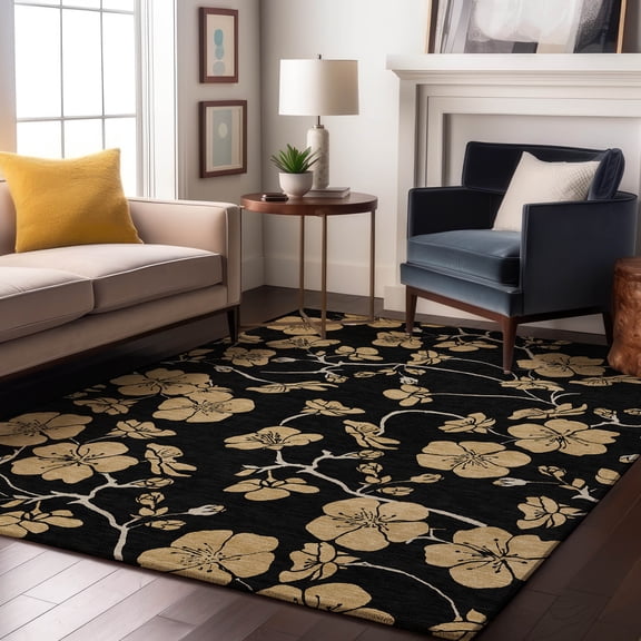 Addison Rugs Mayfield Premium Machine Washable Transitional Floral Black Rectangle Rug, 8' x 10'