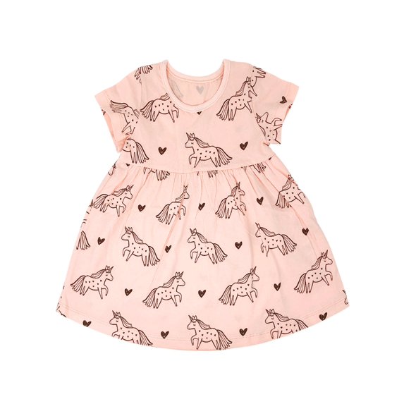 Wrapables Girls Casual Print Cotton Dress, 2T, Unicorn