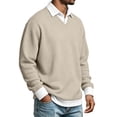 thumbnail image 4 of Men's Waffle Knit Pullover, Fake Two Piece V Neck Long Sleeve, Relax Fit, Daily Commute Casual Shirt For Male, 4 of 8