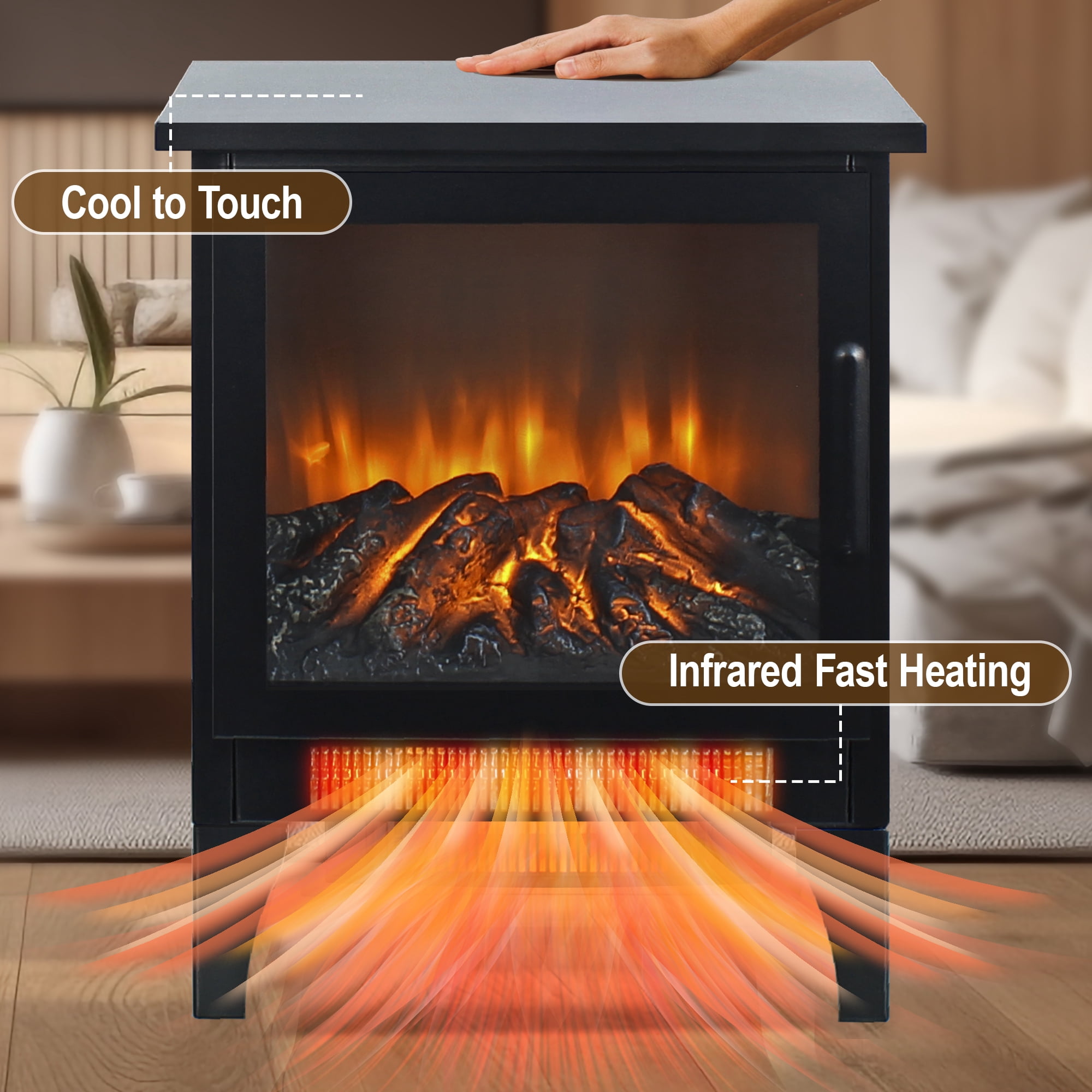 Electric Fireplace Heater for Inside, 1400w Portable Freestanding Stove Heater for Indoor Small Space Use, Space Heater Adjustable Overheat Protection Virtual Flame