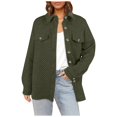 thumbnail image 2 of ASDFVBKG Quilted Jackets for Women Long Sleeve Collared Button Down Jacket with Pockets Lightweight Tendy Shacket Coat Solid Casual Outerwear Army Green 2XL, 2 of 3