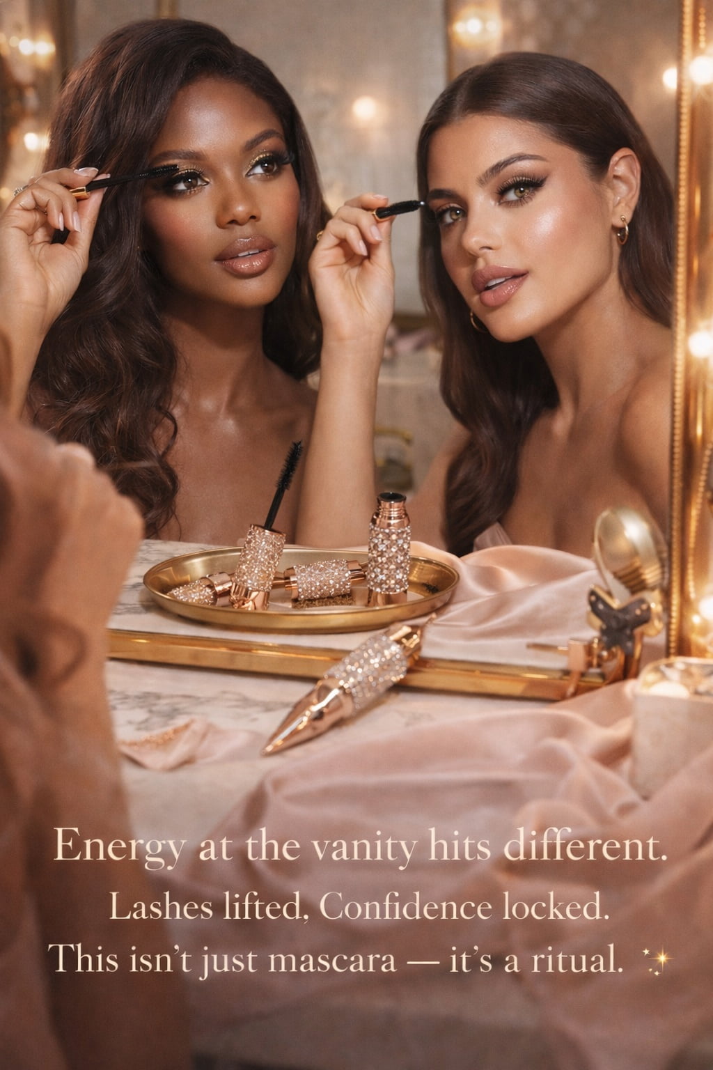 Girley Bell’s Volumizing Black Mascara, Long-Lasting Lash Defining Makeup, Rose Gold Rhinestone Tube