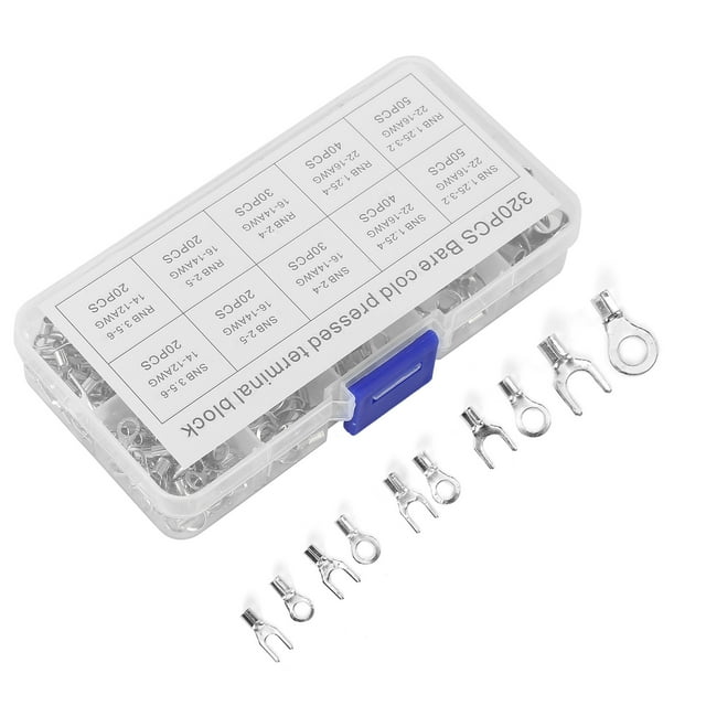 Ring Terminal Connectors, 320Pcs Wire Terminal Kit Ring Terminals Non Insulated For Automotive Circuits