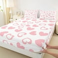 thumbnail image 3 of Feelyou Kawaii Love Heart Bed Sheets, Girly Pink Stripes Polkadots King Sheets, Teens Kids Girls Women Sheet Set, Breathable Home Decor, 4 Pieces, 3 of 7