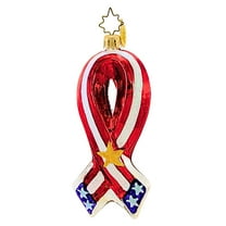 4.25in Radko United For Freedom 0110210 Ornament Ribbon American Flag New, Glass,