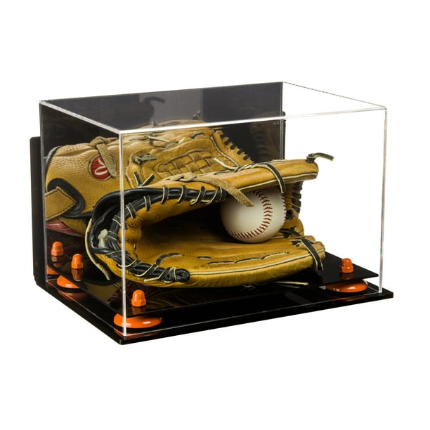 Deluxe Acrylic Baseball Glove Display Case with Orange Risers, Mirror