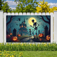 thumbnail image 2 of Spooky Scene Halloween Banner Gothic Theme Pumpkin Lantern Skeleton Design Cemetery Setting for Halloween Party Event Decor, 2 of 5