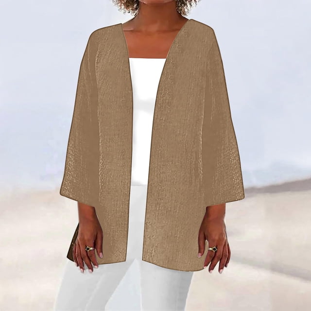 Mefallenssiah Cardigans pour Femmes Été Automne Couleur Unie Cardigan Manches Longues Blouse Décontractée Ample
