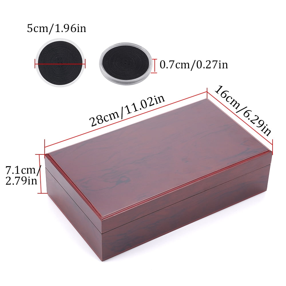 Vorfor 50Pcs Wooden Coin Storage Box, Coin Collector Display Commemorative Coin Case with 6 Sizes Foam Gasket and Plastic Storage Organizer Box