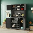 thumbnail image 2 of 74" Coffee Bar Cabinet, Farmhouse Large Kitchen Hutch with Wine Racks and Microwave Stand, Tall Pantry Buffet Cabinet with Barn Doors & Shelves & Drawers for Home, Black, 2 of 7