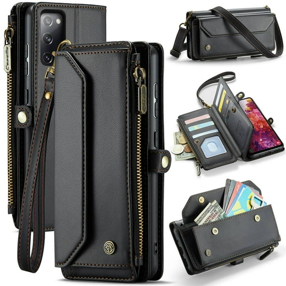 Crossbody for Samsung Galaxy S20 FE Case Wallet【RFID Blocking】with 10-Card Holder Zipper Bills Slot, Soft PU Leather Magnetic Shoulder Wrist Strap for Galaxy S20 FE Wallet Case Women