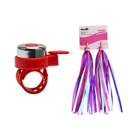 

2Pcs Children Bike Grips Tassels with 1PC Bell Set Scooter Ribbons Handlebar Weave Streamers Bike Accessories (Purple Pink Tassels and Red Bell)
