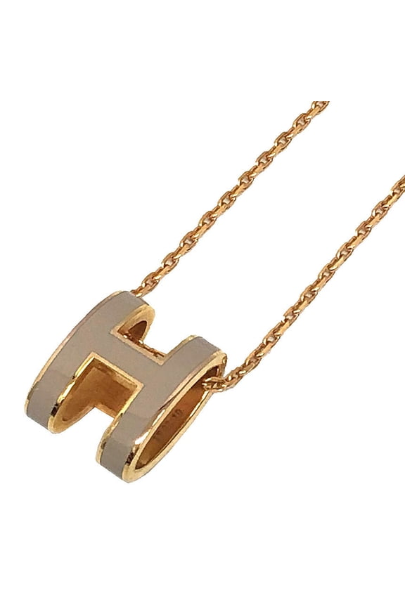 Pre-Owned Hermes Herms H-shaped chain necklace, Pop H, in marron glac and pink...