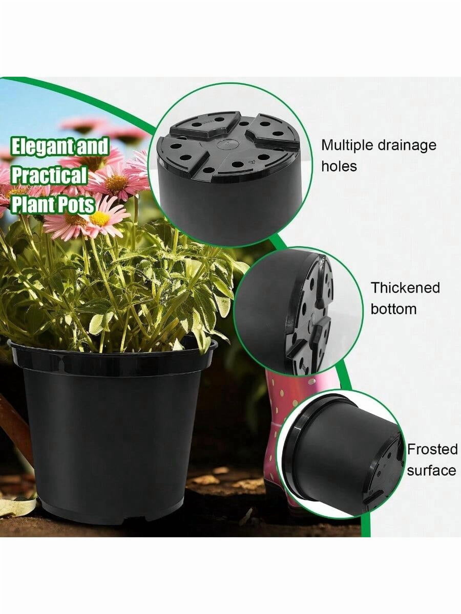 5 Gallon 12 Inch Plastic Nursery Pots Plant Containers With Drainage Holes Round Sturdy Garden Planters For Indoor Outdoor Greenery Gardening Gifts For Women 5Pack Black