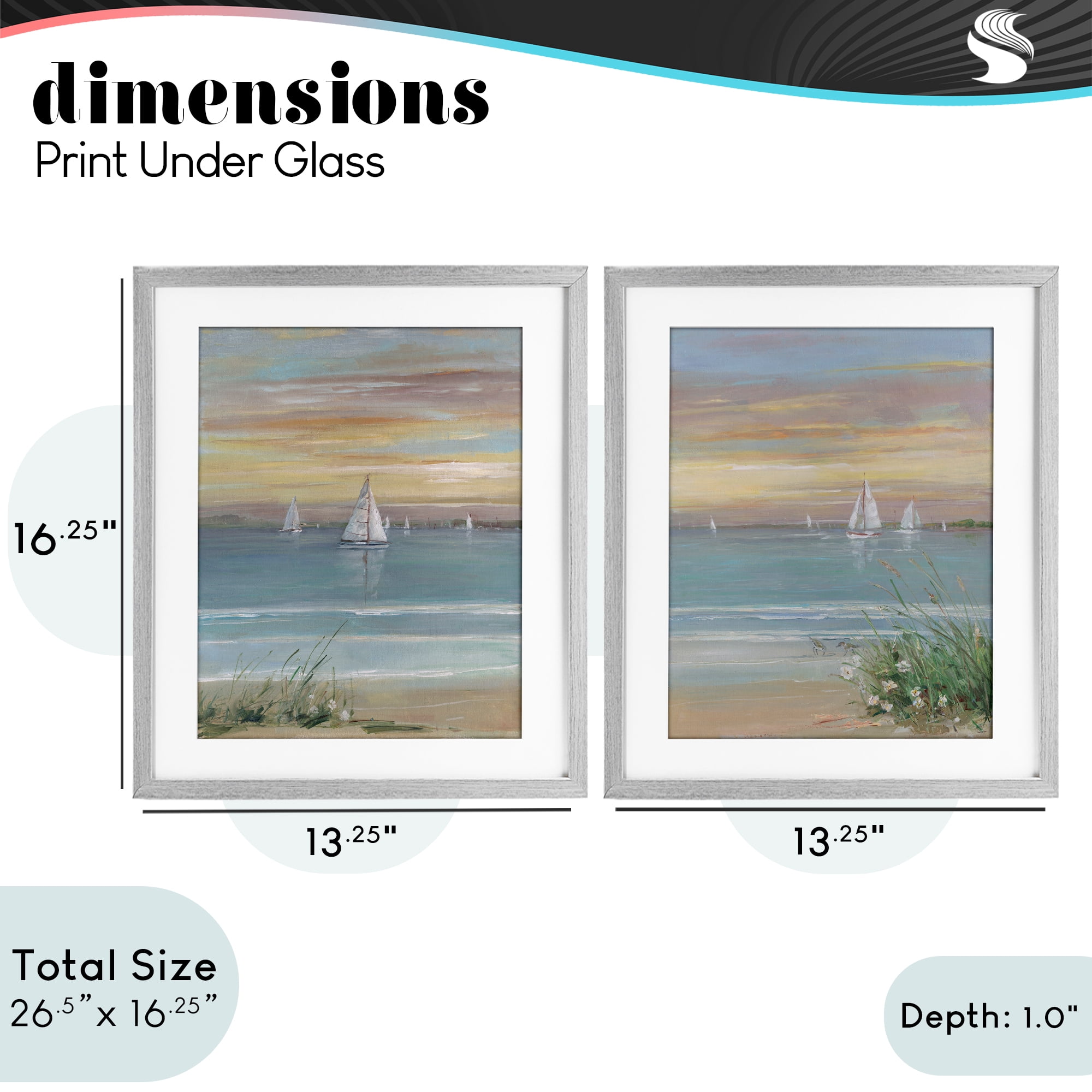 Stupell Industries Summer Shore Panorama 2 Piece Gray Framed Print Under Glass Set, design by Sally Swatland
