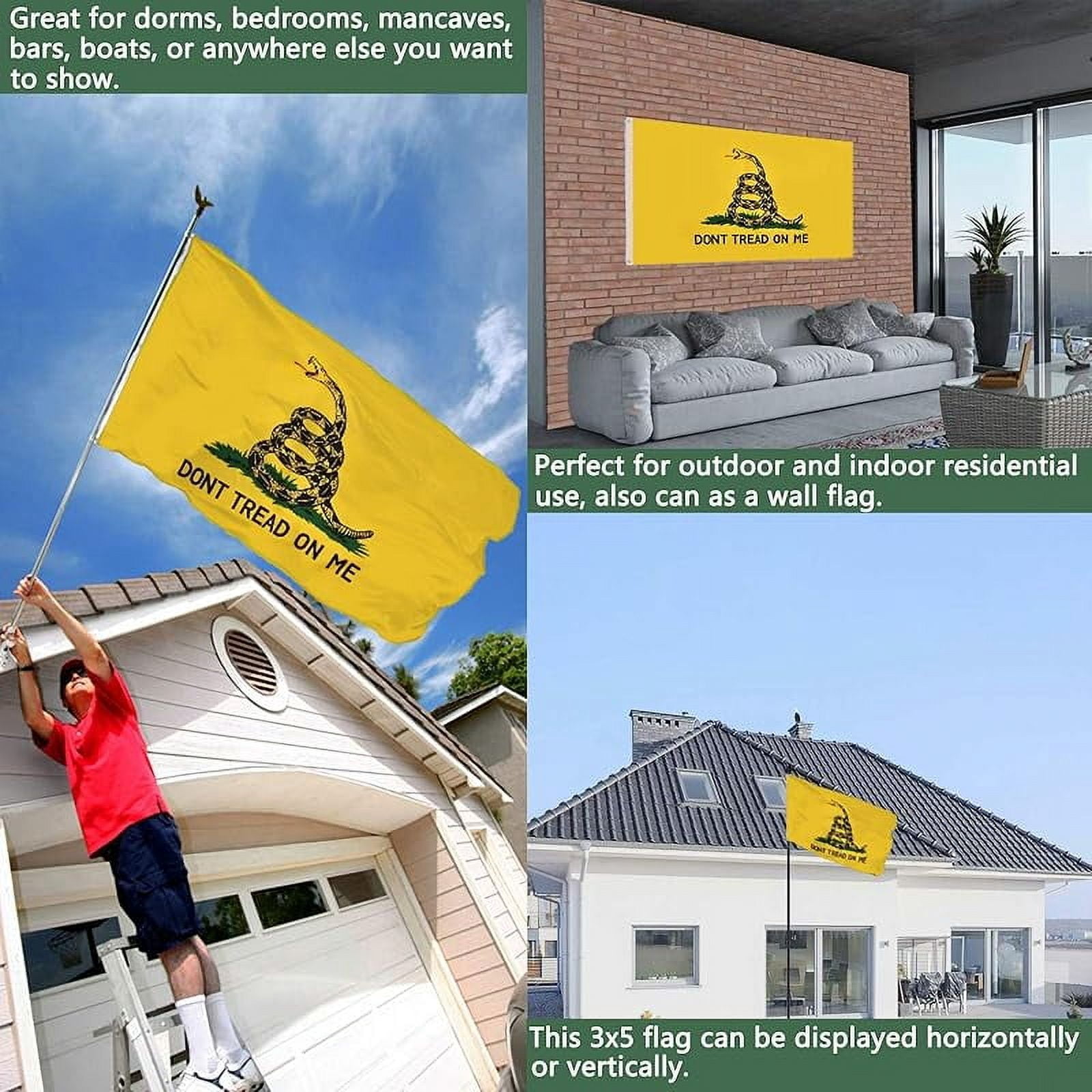 Double Sided Dont Tread on Me Gadsden Flag- Heavy Duty Don't Tread on Me Flag 3x5 outdoor -Tea Party Rattlesnake Flags Banner with 2 Brass Grommets 4 Rows Stitched