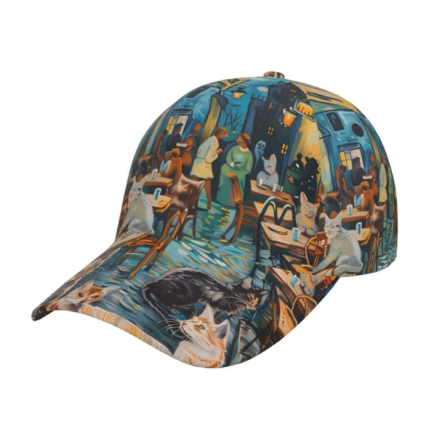 Fotbe Whimsical Cats Night Cafe Gorro Clásico de Béisbol, Gorra Ajustable con Broche Snapback, Gorro de Exterior de Algodón Suave