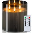 thumbnail image 1 of 6X6'' Extra Large Flameless Candle with 3 Wicks, Glass LED Pillar Candle, Real Wax Battery Operated Candle with Remote Control and Timer, Grey, 1 of 8