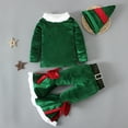 thumbnail image 4 of Irfora Conjunto de ropa navideña para niñas encantadoras, disfraz de Papá Noel de terciopelo coral con parte superior de campana de manga larga para niñas de 1 a 7 años, verde 80yd Irfora Ropa, 4 of 7