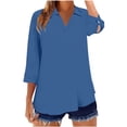 thumbnail image 1 of Mujeres 3/4 Manga Tops Y Blusas Color Sólido Turndown Cuello en V Suéter, 3/4 Manga Tops Casual para las Mujeres Suave Blusa de Poliéster, Ligero Primavera Verano Camiseta de Moda, 1 of 5