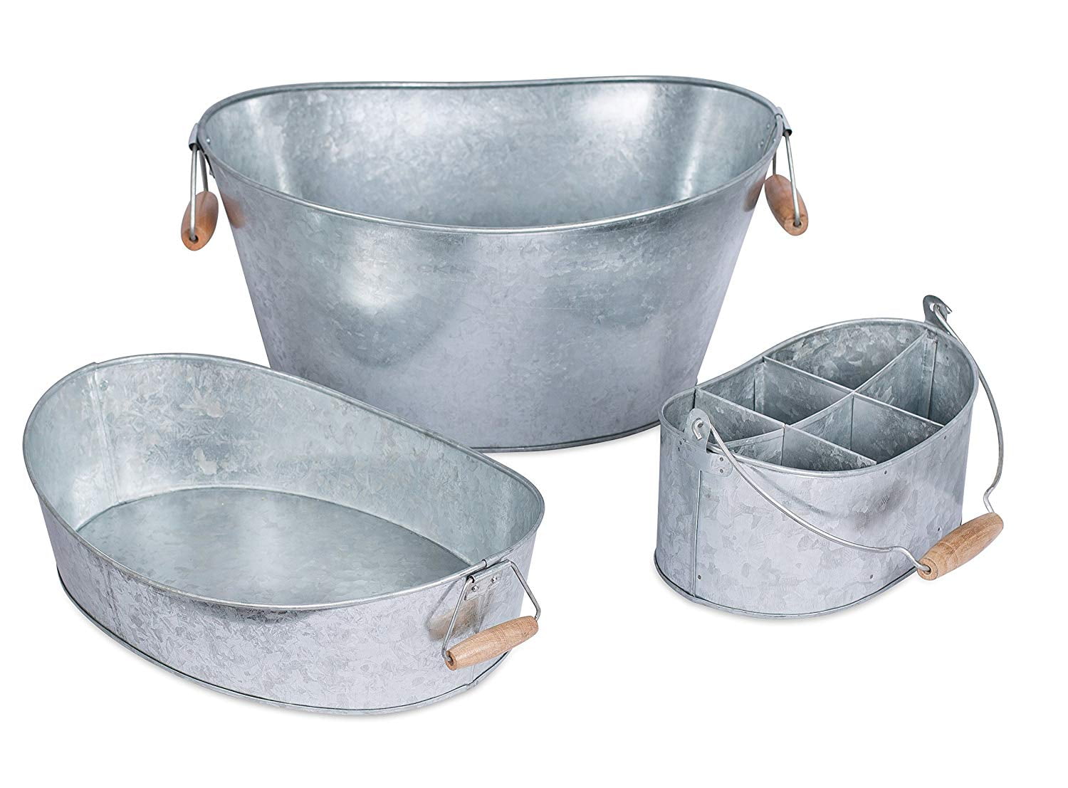 BirdRock Home Galvanized Beverage Tub, Caddy and Tray Set 3 Piece