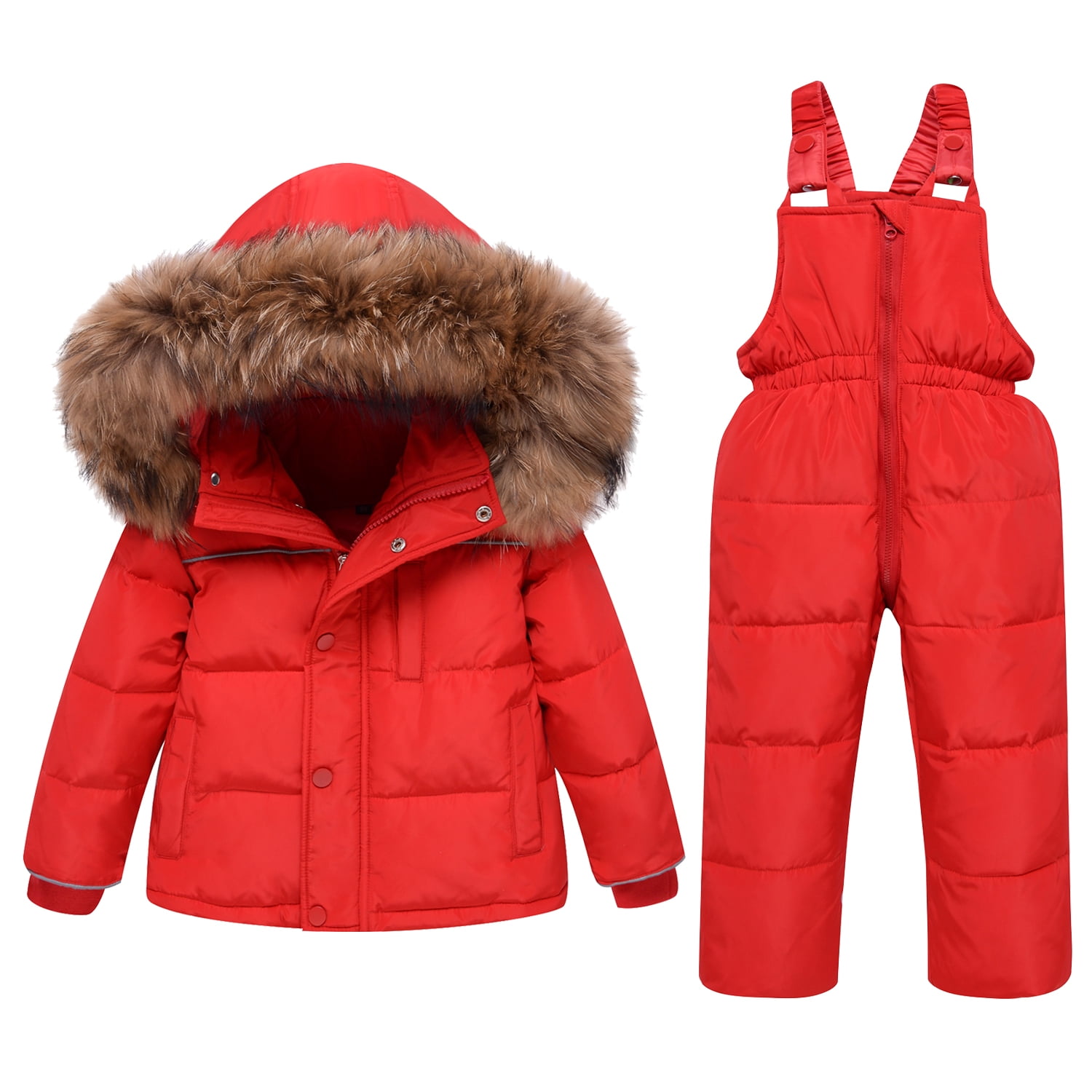 SANMIO Baby Girls Boys Down Jacket Snowsuit with Artificial Fur Hooded Clothing Set Kids Thickened Winter Jacket Winter Trousers Toddler Down Pants Kids Ski Suit 
