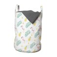 thumbnail image 1 of Tropical Laundry Bag, Flamingo Birds Tropical Pineapple and Leaves Hawaiian Hipster in Pastel Tones, Basket with Handles Drawstring Closure for Laundromats, 13" x 19", Pink Mustard, by Ambesonne, 1 of 4