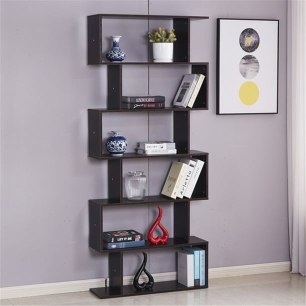 Athome Bookshelf 6 Tier Bookcase S Shaped Bookshelf Free Standing Display Storage Shelves Decor Furniture For Living Room Home Office Walmart Com Walmart Com