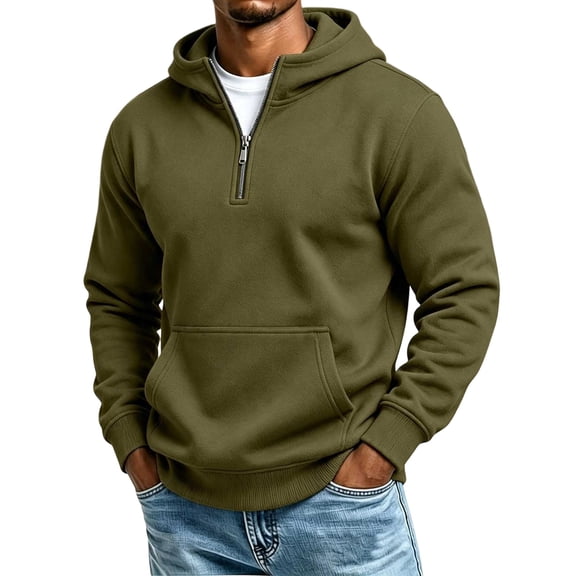 SEROYE Mens Sweatshirts 1/4 Zip Hooded Pullover Solid Long Sleeve Casual Sport Tops Spring Fall Winter with Pockets (L, Army Green)