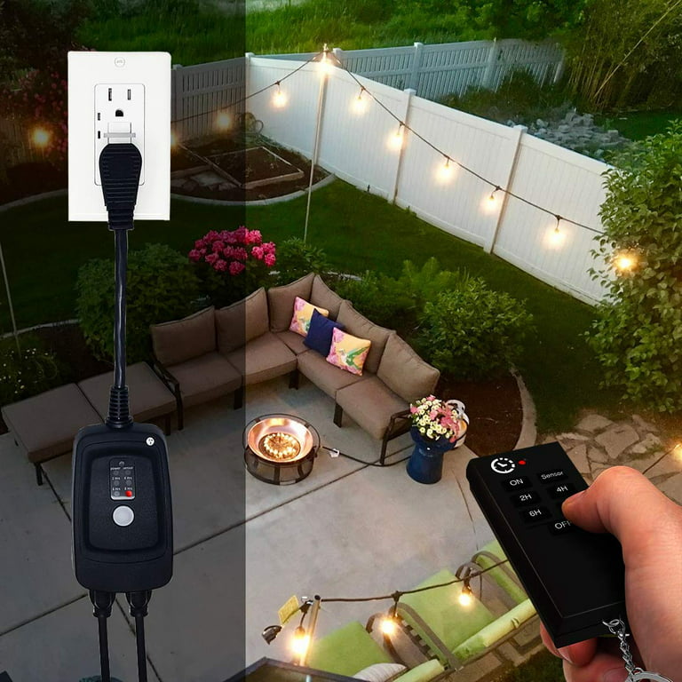 100FT Outdoor Remote Control Light Sensor Timer Countdown Waterproof 2  Outlet 879565107130