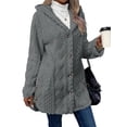 thumbnail image 3 of Womens Winter Fleece Hooded Jackets Graphic Fuzzy Warm Coat Cardigan Jacket Side Split Fall Outerwear Gray XXL, 3 of 9