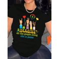 thumbnail image 1 of 1pc Women'S Casual Crew Neck T-Shirt with Geometric-Pattern Print, Polyester Knit Fabric, Medium Stretch, All-Season Comfort, Fashionable Short Sleeve Top with Peace Sign & Flower Graphics, 1 of 6