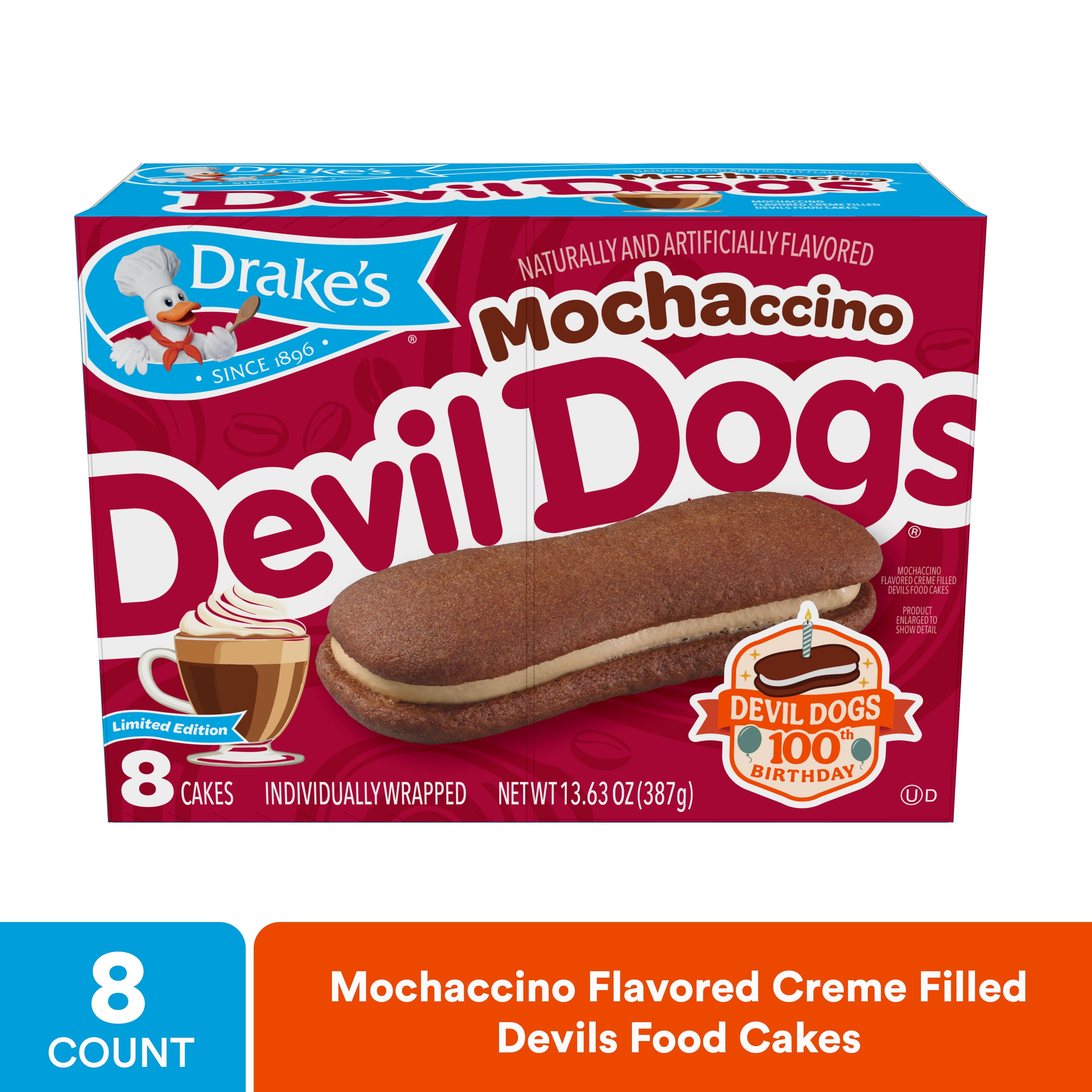 Drake's Bakery Snack Devil Dogs, 8 Count Creme Filled Cakes, 13.63